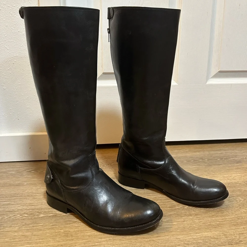 Frye Melissa Back Zip Riding Boots in Black